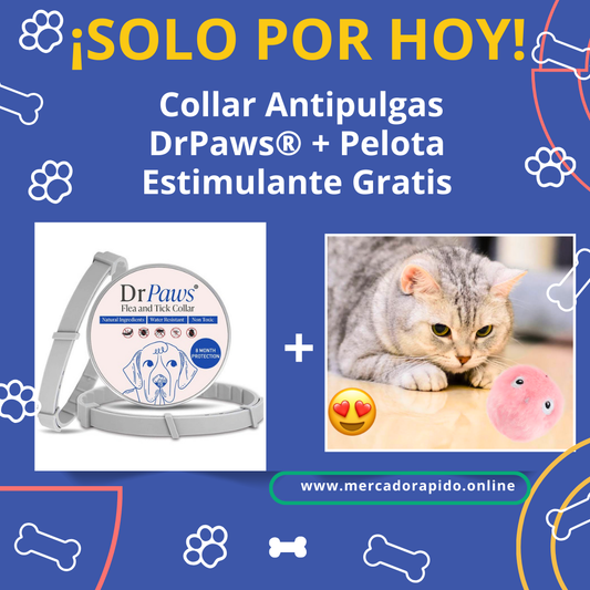 ¡Protege a tu Mascota y Regálale Diversión! Collar Antipulgas DrPaws® + Pelota Estimulante Gratis