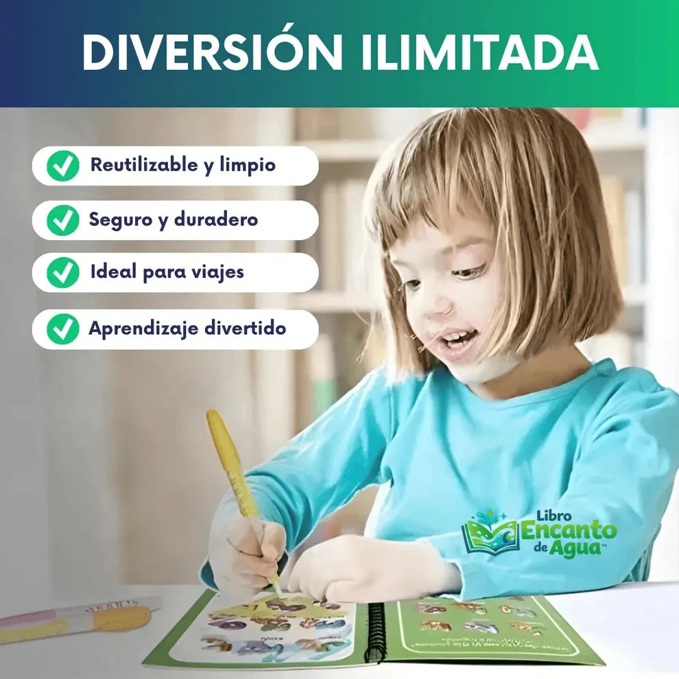 Libro Encanto de Agua™ | Libro Mágico Educativo Reutilizable para Niños 2x1