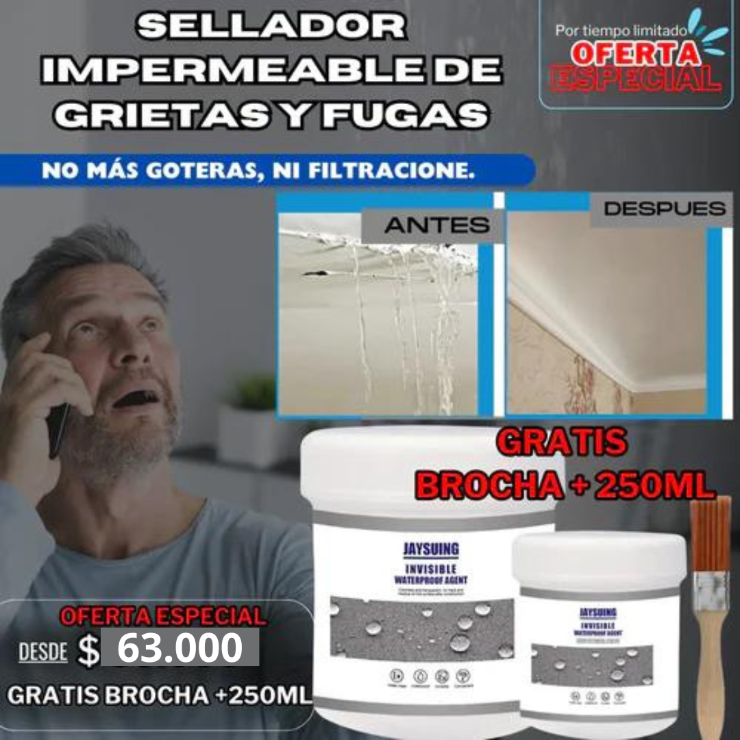 Sellador Impermeable de Grietas y Fugas 500ML + 500ml + Brocha