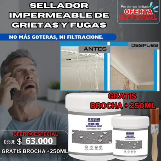 Sellador Impermeable de Grietas y Fugas 500ML + 500ml + Brocha