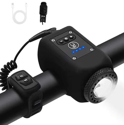 Bocina Eléctrica + Luz para Bicicleta 2-en-1 – 110 dB, Recargable y Resistente al Agua