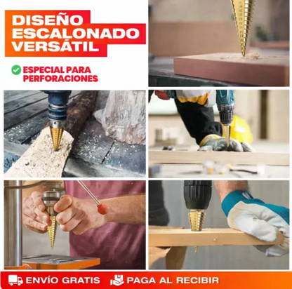 🔩 SET DE 6 BROCAS ESCALONADAS DE TITANIO
