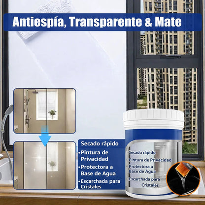 Pintura esmerilada a base de agua para vidrio con protección de privacidad para uso doméstico.