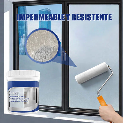 Pintura esmerilada a base de agua para vidrio con protección de privacidad para uso doméstico.
