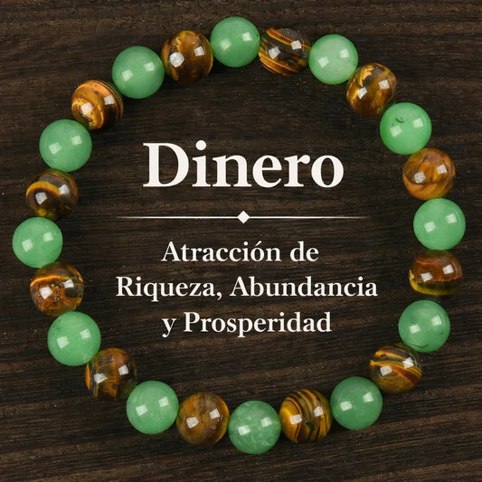Pulsera de cristal guardiana de la riqueza con aventurina y ojo de tigre