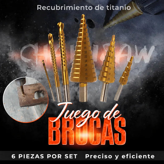 Juego de 6 brocas de acero reforzado con revestimiento de titanio