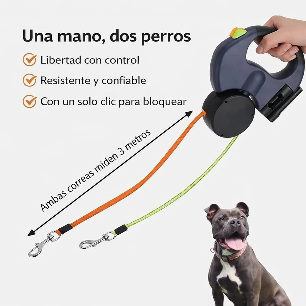 Correa retractil doble: dos perros, cero nudos