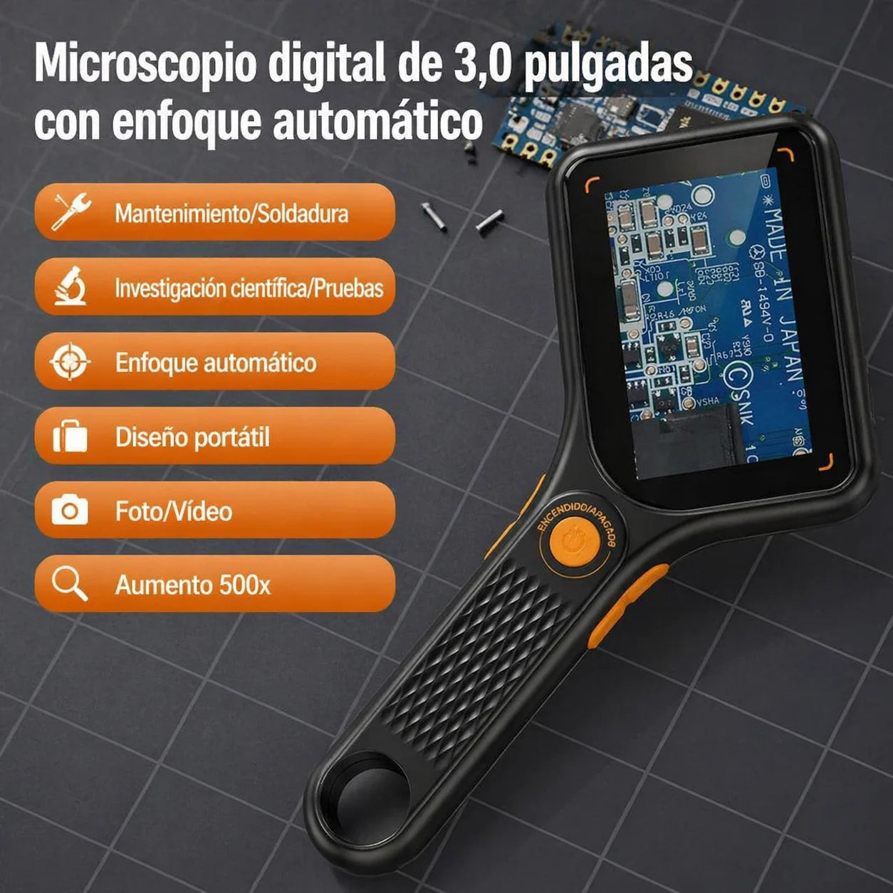 Lupa de lectura rectangular 500X con luz LED regulable – Ideal para baja visión, libros y letra pequeña