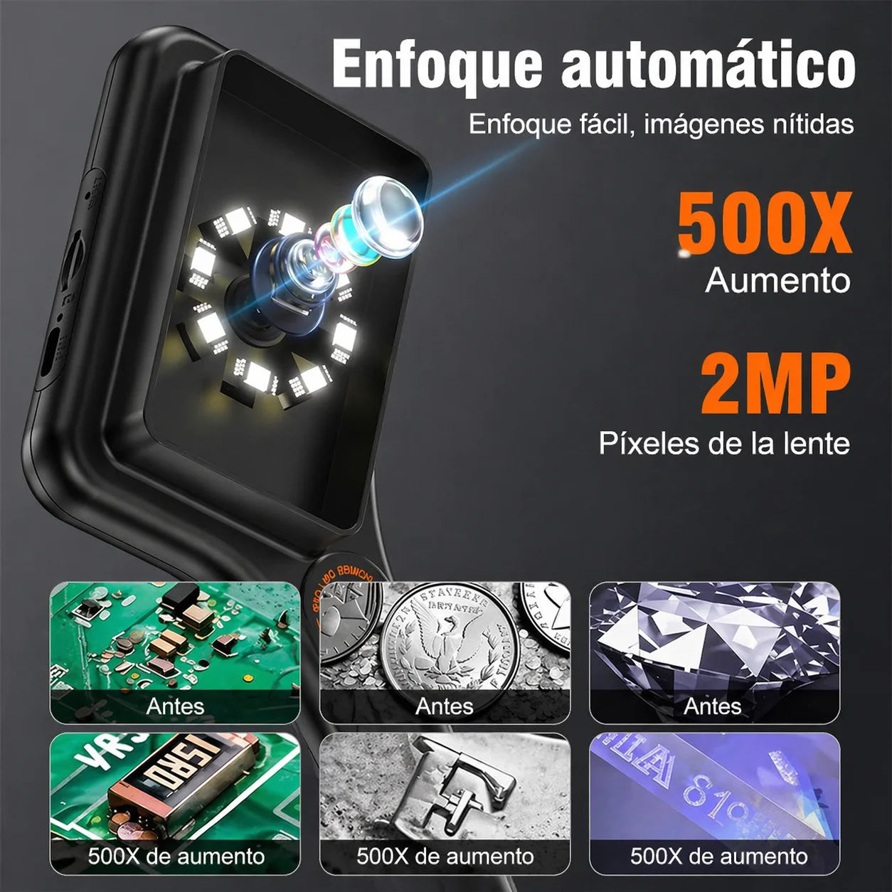 Lupa de lectura rectangular 500X con luz LED regulable – Ideal para baja visión, libros y letra pequeña