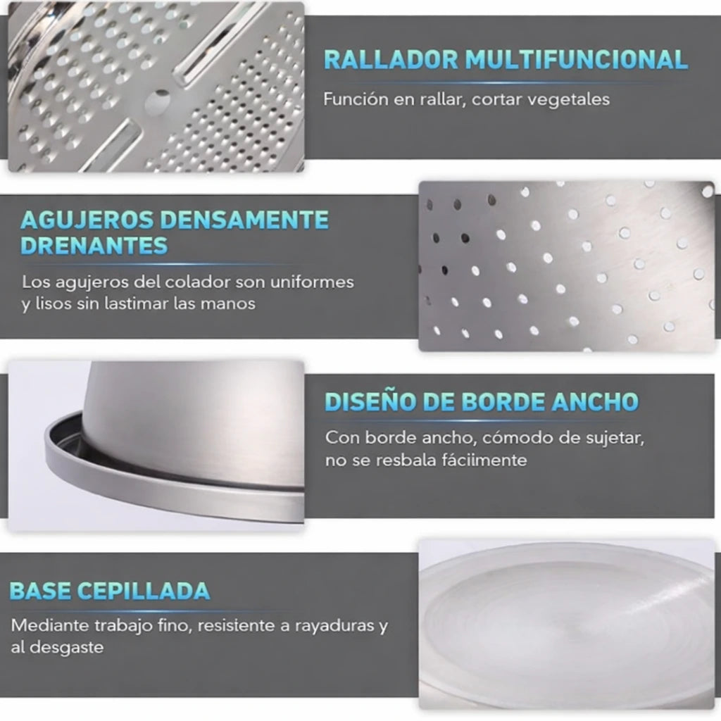 🍴 Rallador de acero inoxidable 3 en 1 de calidad alemana