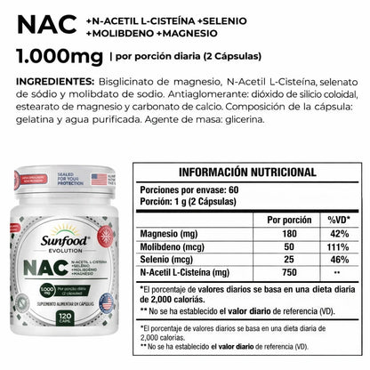 Nac Sunfood 1000mg 120 Cápsulas