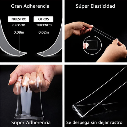 Cinta Nano Mágica Transparente Doble Cara – Ultra Adhesiva, Reutilizable y Multisuperficie(5 metros)