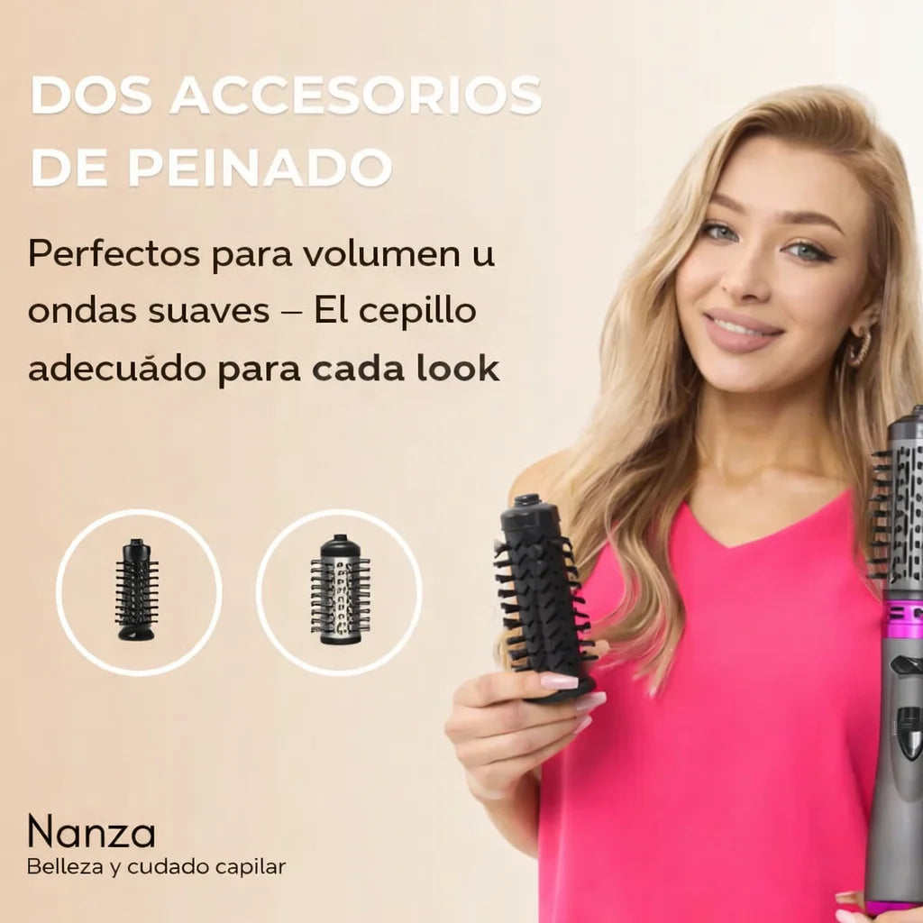 Cepillo giratorio 360° - seca, alisa y da volumen en un solo paso.