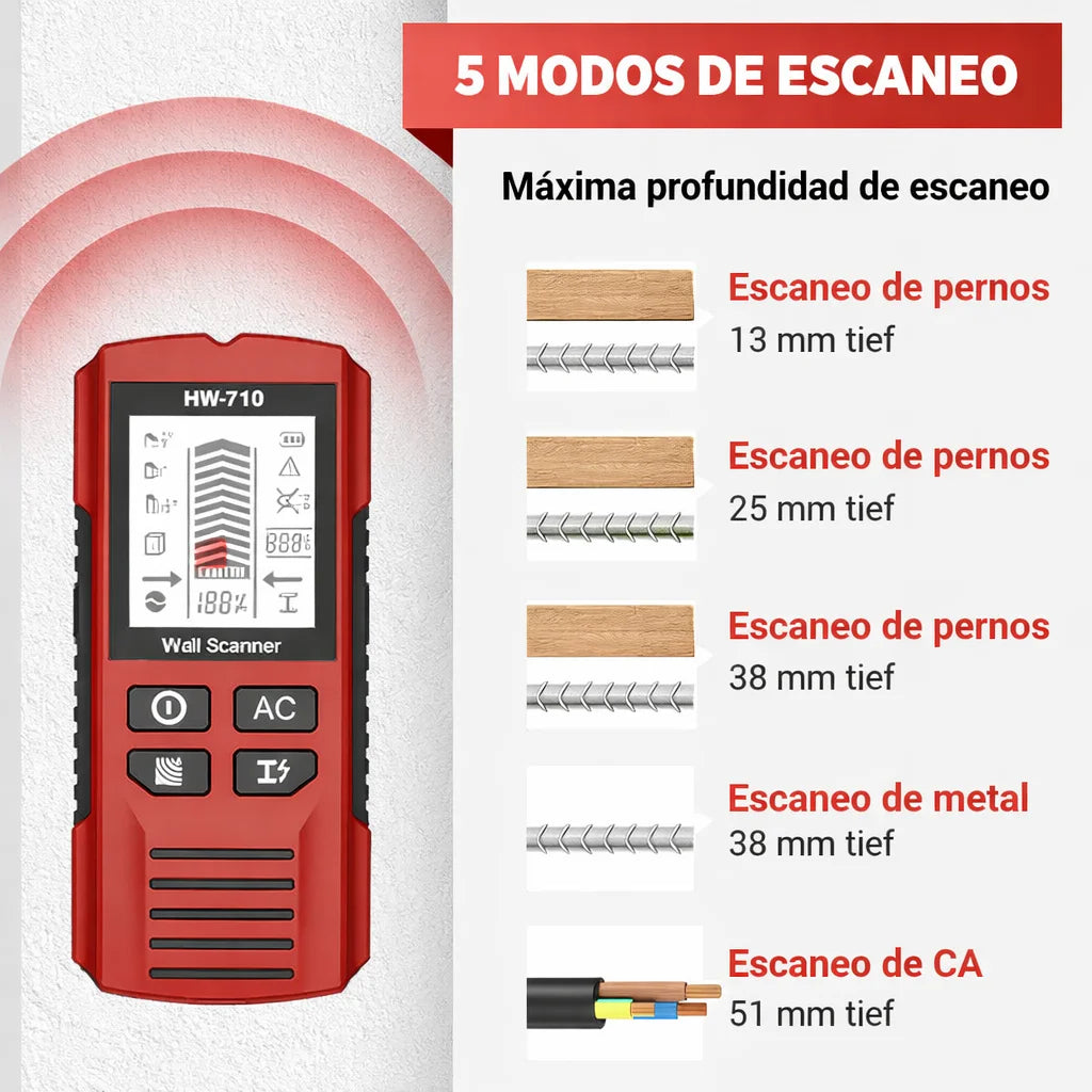 Detector de metales y de pared portátil multifuncional