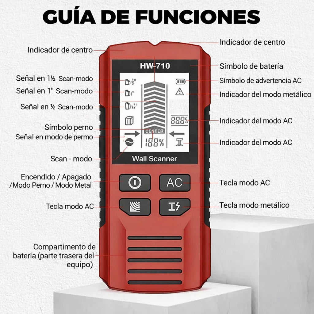 Detector de metales y de pared portátil multifuncional