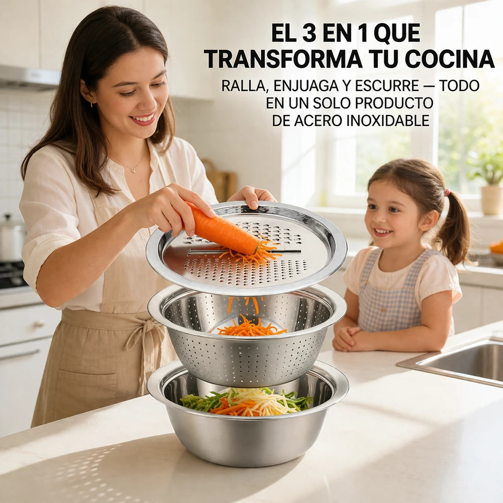 🍴 Rallador de acero inoxidable 3 en 1 de calidad alemana
