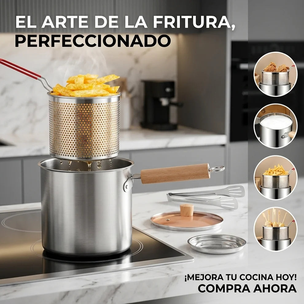 OLLA FREIDORA DE ACERO INOXIDABLE - Ahorra aceite y simplifica tus preparaciones