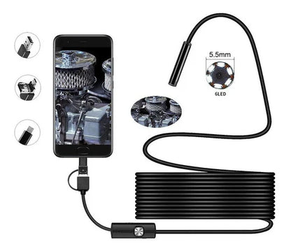 Cámara sonda HD Flexible 5 Metros Impermeable con Luz LED