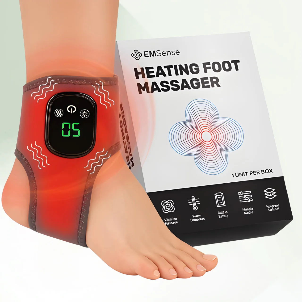 Masajeador de Tobillo con Impulsos Eléctricos, Calor y 3 Niveles de Vibración – Alivio Profundo y Circulación Mejorada