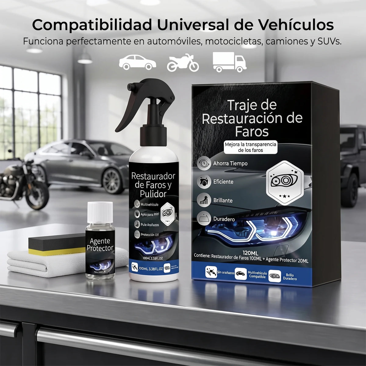 Kit profesional de restauración de faros de coche🫧 – Elimina el amarilleamiento y los arañazos, restaura la claridad y la protección UV – una solución fácil para hacerlo tú mismo