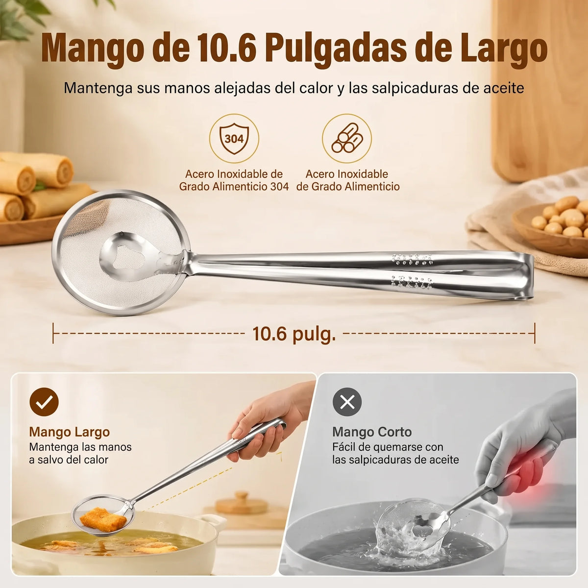 Pinzas coladoras de aceite de acero inoxidable 2 en 1