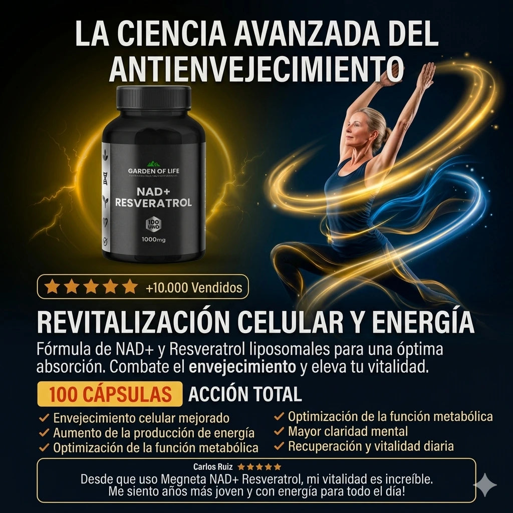 NAD+ Resveratrol 1200 mg |  Hecho en EE. UU. | – Antienvejecimiento, Energía y Concentración desde la primer cápsula