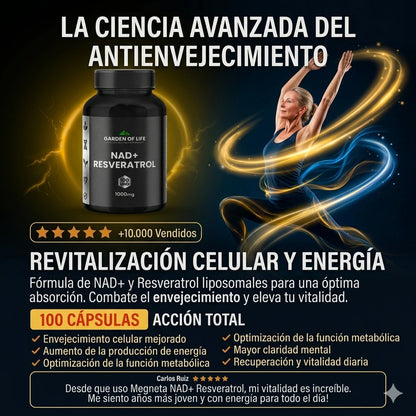 NAD+ Resveratrol 1200 mg |  Hecho en EE. UU. | – Antienvejecimiento, Energía y Concentración desde la primer cápsula