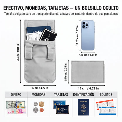 ✈️ Cartera antirrobo oculta para pasaporte – Cartera delgada de seguridad para viajes con cinturón para dinero en efectivo, tarjetas y documentos