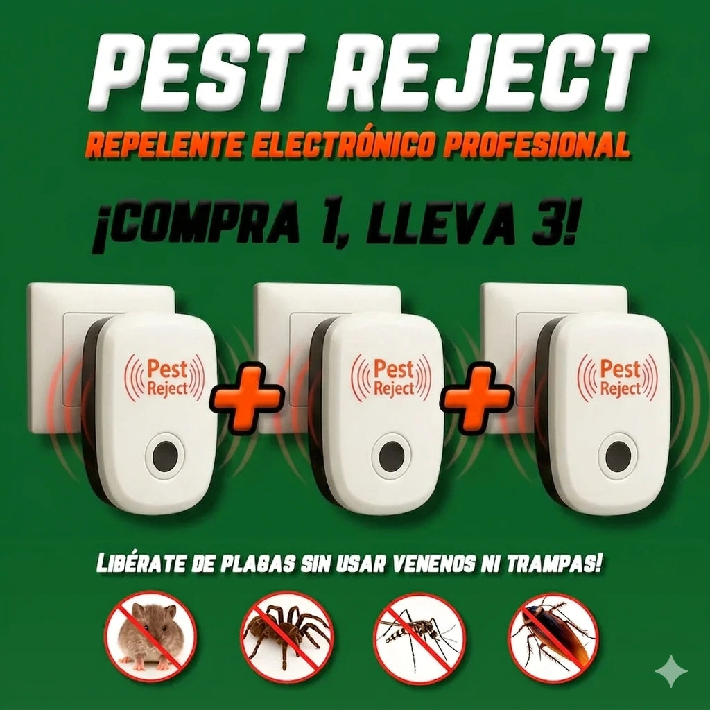 Repelente Ultrasónico Pest Reject 200m² – Seguro para Mascotas y Niños – COMPRA 1, LLEVA 3 [Sin Veneno, Silencioso]