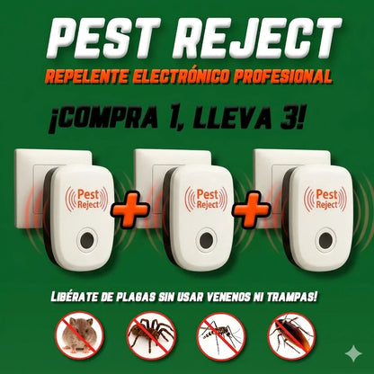 Repelente Ultrasónico Pest Reject 200m² – Seguro para Mascotas y Niños – COMPRA 1, LLEVA 3 [Sin Veneno, Silencioso]