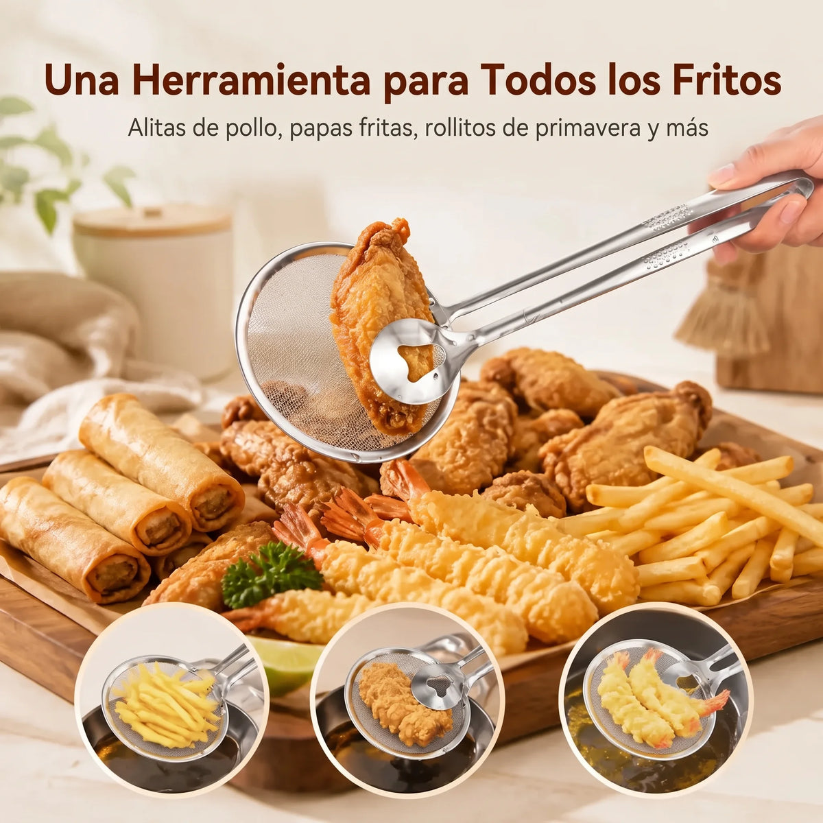Pinzas coladoras de aceite de acero inoxidable 2 en 1