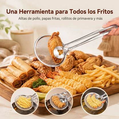 Pinzas coladoras de aceite de acero inoxidable 2 en 1