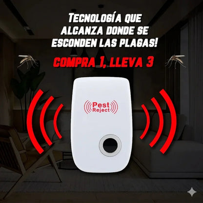 Repelente Ultrasónico Pest Reject 200m² – Seguro para Mascotas y Niños – COMPRA 1, LLEVA 3 [Sin Veneno, Silencioso]