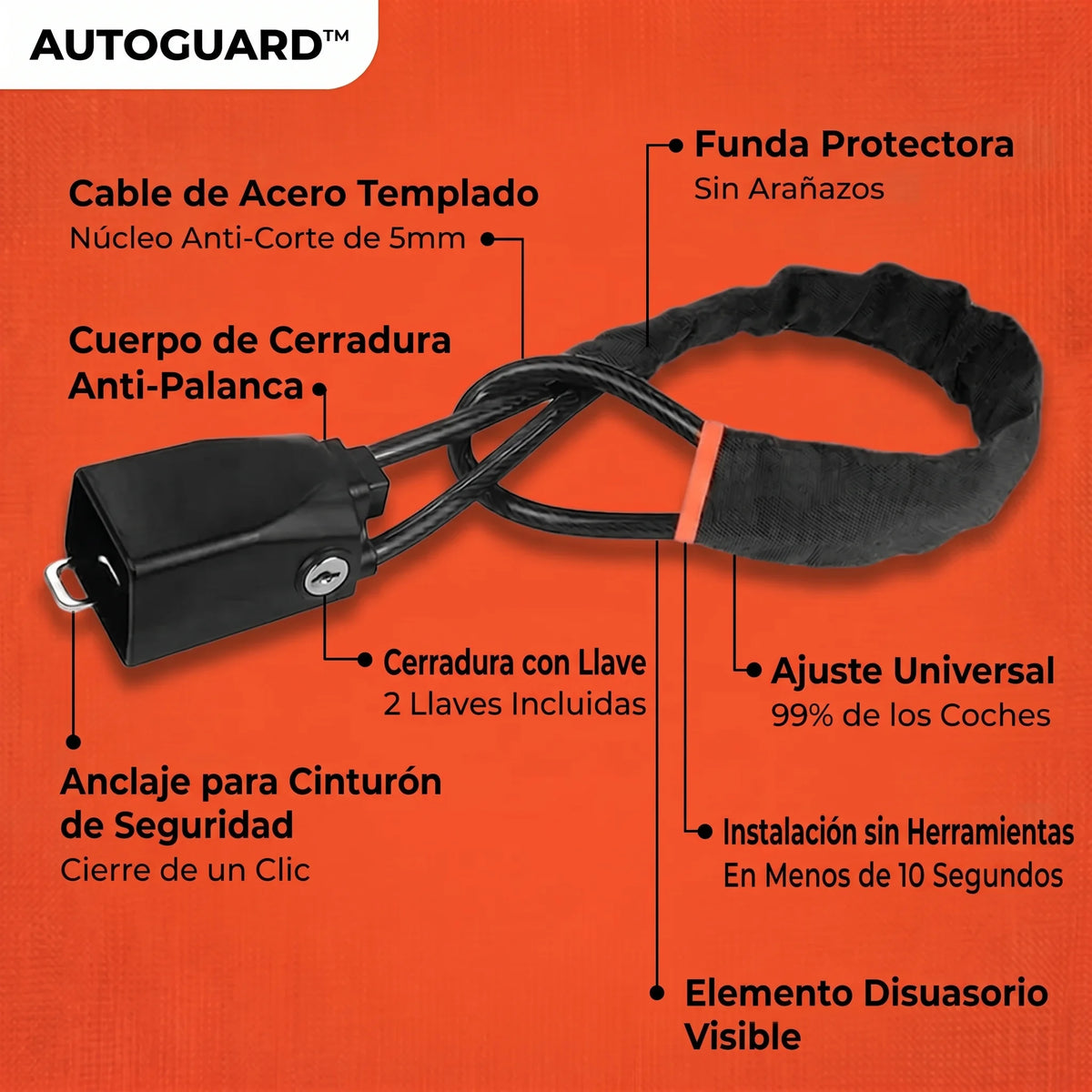Traba de Seguridad Antirrobo AutoGuard™ para Vehículos (Ajuste Universal)
