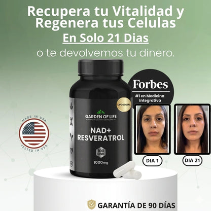NAD+ Resveratrol 1200 mg |  Hecho en EE. UU. | – Antienvejecimiento, Energía y Concentración desde la primer cápsula