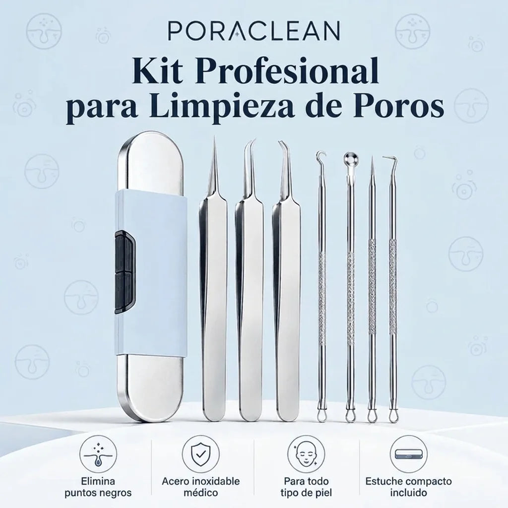 Kit profesional de limpieza de poros 8 en 1  en acero quirúrgico- PORACLEAN™