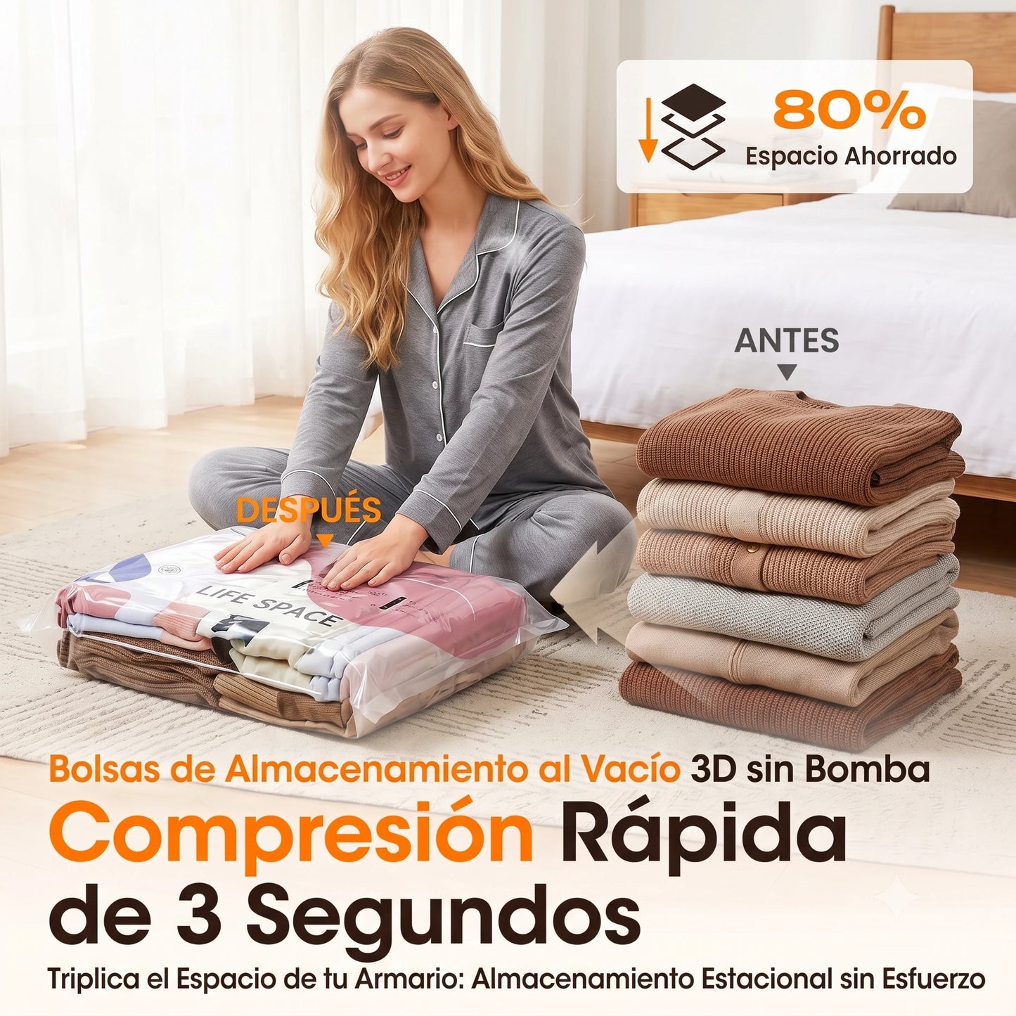 Bolsas de almacenamiento al vacío 3D sin bomba (pack 2 x 1)