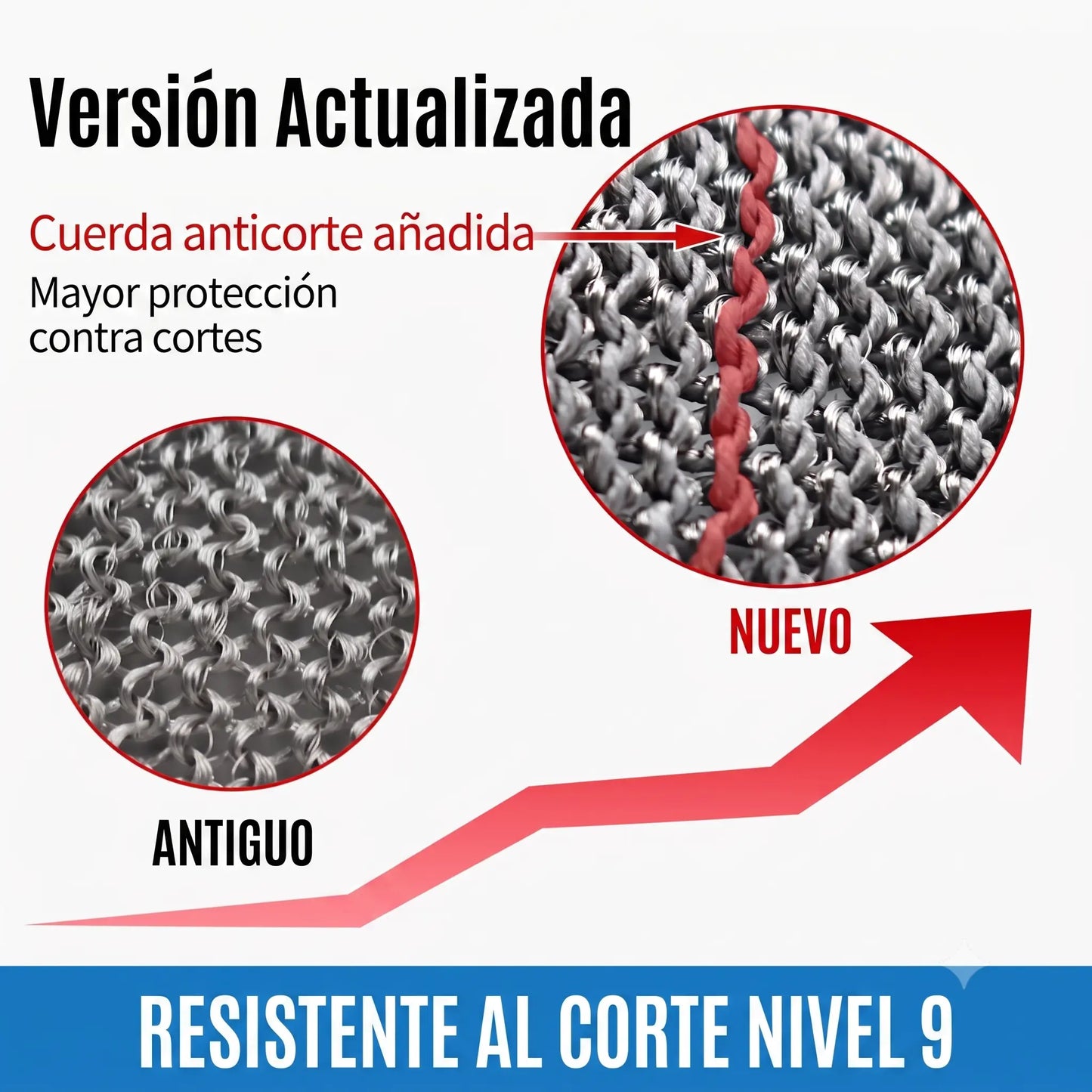 ¡Es como ponerse una armadura indestructible de acero 316L que desvía hasta el cuchillo más afilado! Resistencia al corte nivel A9: carne, pescado, ostras... tú cortas, el acero te protege.