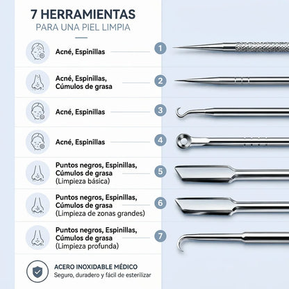 Kit profesional de limpieza de poros 8 en 1  en acero quirúrgico- PORACLEAN™