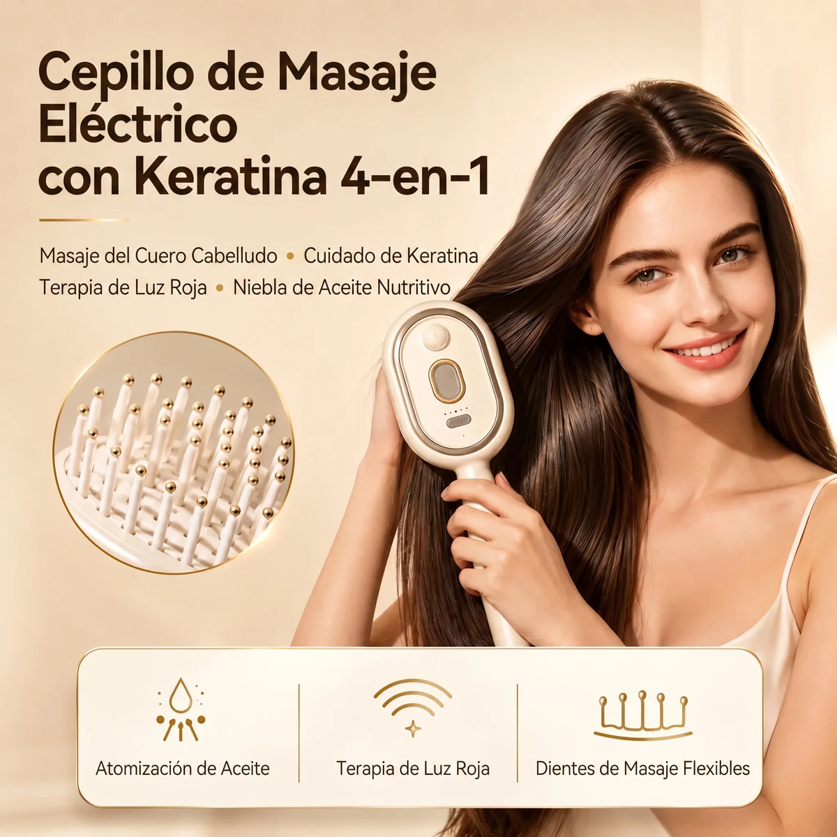 Cepillo alisador de cabello eléctrico ICONIC™ 4 en 1 con masaje y queratina
