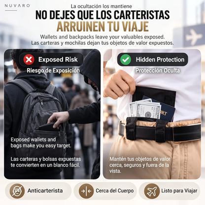 ✈️ Cartera antirrobo oculta para pasaporte – Cartera delgada de seguridad para viajes con cinturón para dinero en efectivo, tarjetas y documentos