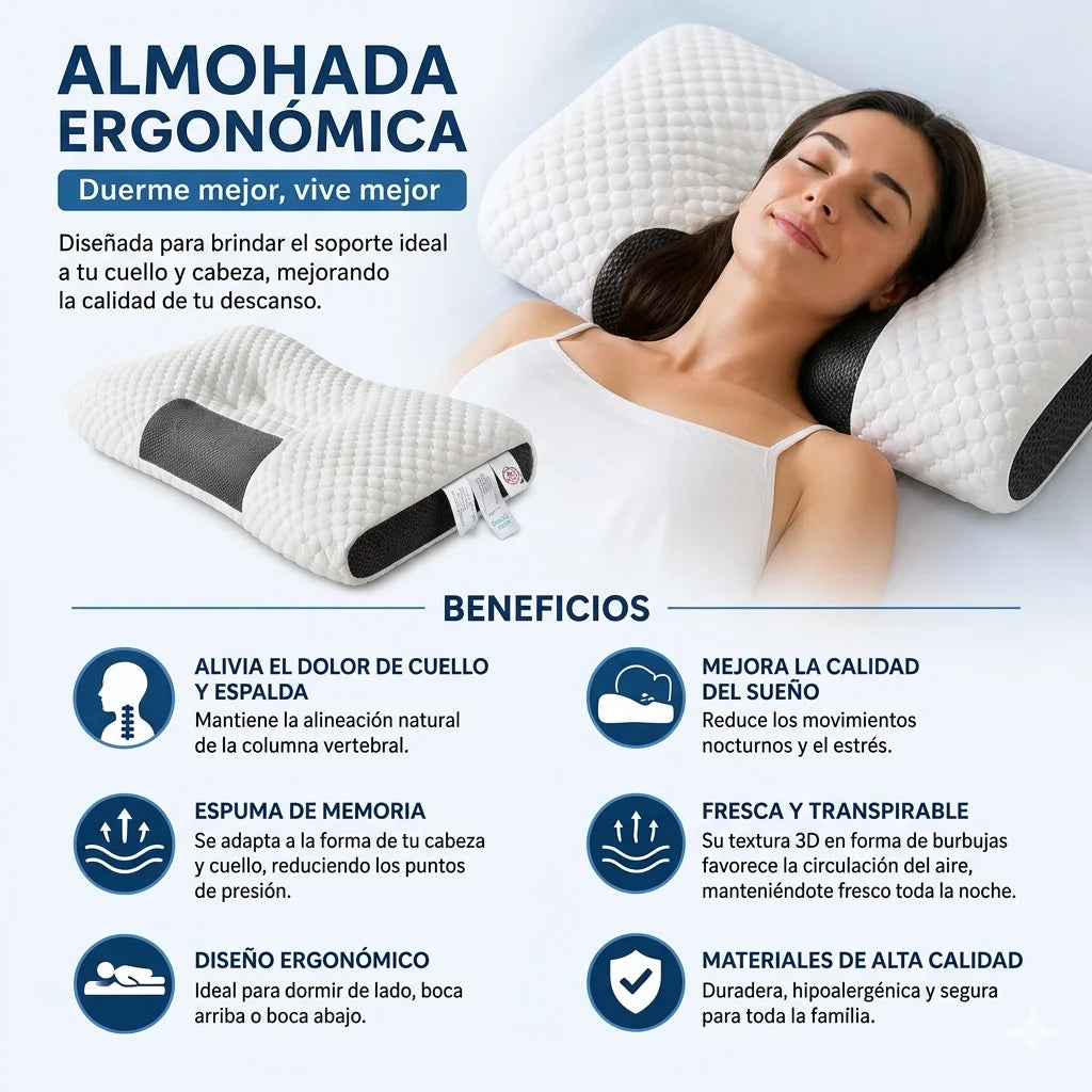 💤 Almohada Cervical 😴 Duerme mejor, despierta sin dolor