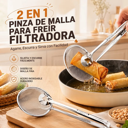 Pinzas coladoras de aceite de acero inoxidable 2 en 1