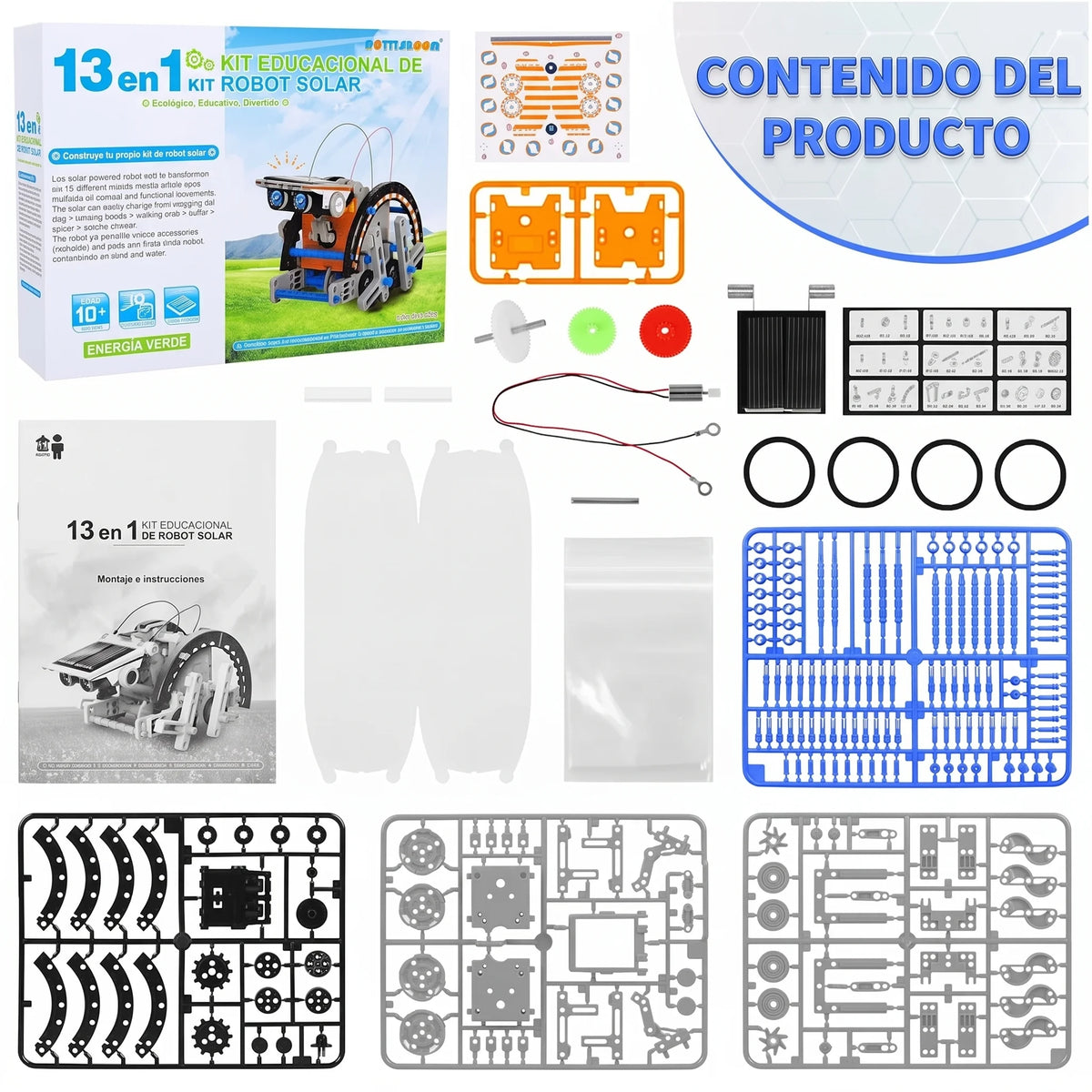 Kit de robot solar educativo 13 en 1. Nuevo diseño moderno en energía solar.