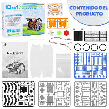 Kit de robot solar educativo 13 en 1. Nuevo diseño moderno en energía solar.