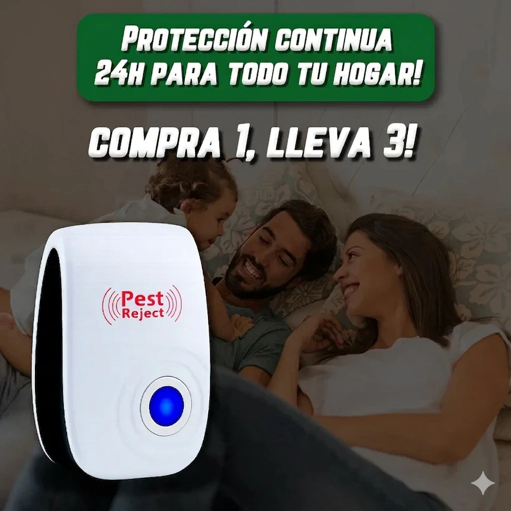 Repelente Ultrasónico Pest Reject 200m² – Seguro para Mascotas y Niños – COMPRA 1, LLEVA 3 [Sin Veneno, Silencioso]