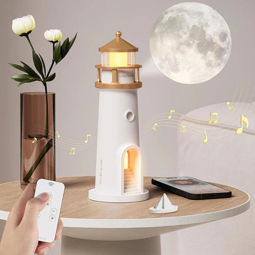 Lighthaus™: Tu Faro de Tranquilidad con Sonido Ambiental Bluetooth, Luz Suave y Proyección Relajante