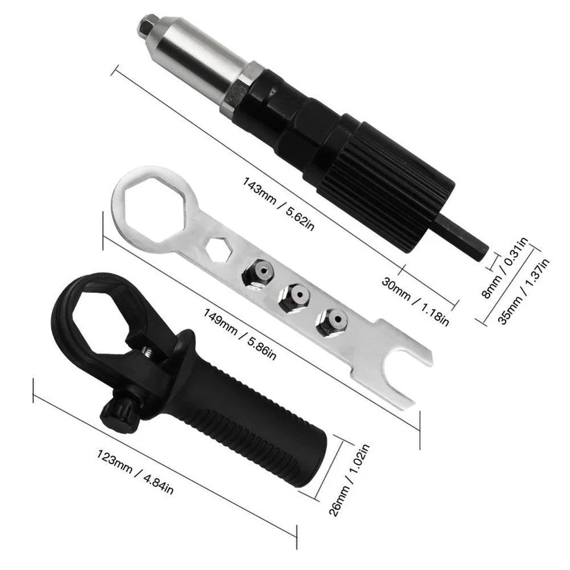 Olvídate del dolor de manos y trabaja 5 veces más rápido - Adaptador de remachadora