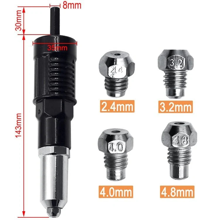 Olvídate del dolor de manos y trabaja 5 veces más rápido - Adaptador de remachadora